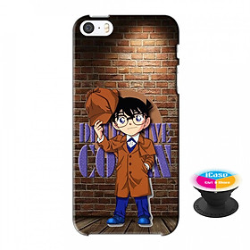 Ốp lưng nhựa dẻo dành cho iPhone 5S tặng popsocket in logo iCase - in hình Conan Detective