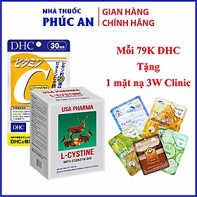 Combo trắng da, giảm rụng tóc L-cystine + Coenzym Q10, DHC Vitamin C 30 ngày