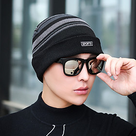 Mũ nón len 2 lớp thời trang nam nữ thu đông phối sọc logo thời trang Hàn Quốc dona23061102