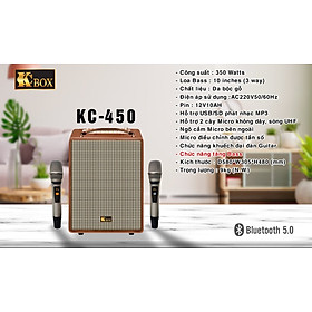 Hình ảnh Dàn âm thanh di động KCBox KC-450 - Loa kéo, loa xách tay di động 3 đường tiếng - Bass 2.5 tấc và 1 treble, 1 mid - Công suất lên đến 350W - Kết nối Bluetooth 5.0, AUX, USB - Kèm 2 micro không dây UHF - Thiết kế cực sang trọng, đẹp mắt - Hàng nhập khẩu