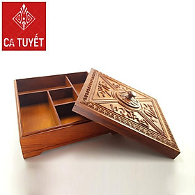 Mua Khay (hộp) đựng bánh mứt kẹo bày tết bằng Gỗ hương (Hàng loại 1) Nắp vuông - Chúc Mừng Năm Mới