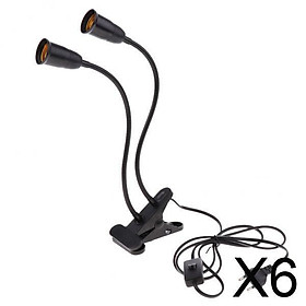 6xEU Plug E27 2-head Clip on Reading Light Base Desk Reading Lamp Socket Black