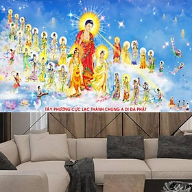 Tranh thêu Tây Phương Thánh Chúng tiếp dẫn X8267  - kích thước: 113 * 63cm. (TRANH CHƯA LÀM)