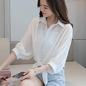 áo sơ mi voan vạt buộc nơ phong cách sành điệu_áo croptop cho bạn nữ