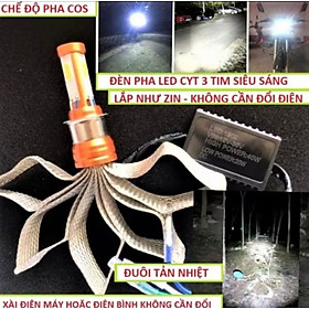 BÓNG ĐÈN PHA LED 3 TIM SIÊU SÁNG LẮP XE MÁY ÔTÔ MẪU MỚI 