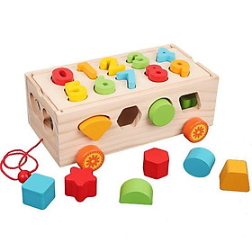 Đồ chơi gỗ xe ô tô thả số và hình khối , có bánh xe di chuyển, nhiều màu sắc phù hợp cho các bé từ 1 2 3 4 tuổi