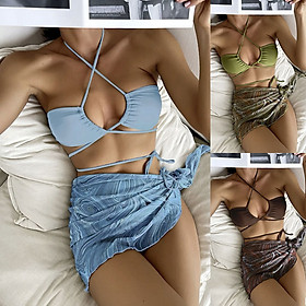 Set Bikini combo 3 món đồ bơi đi biển khoen ngực kèm quây rút sang chảnh