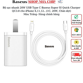Bộ sạc nhanh 20W USB Type C Baseus Super SI Quick Charger QC3.0 cho iPhone 12 (1C, 20W, Chân dẹt) - Hàng chính hãng