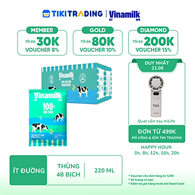 Thùng 48 Bịch Sữa Tươi Tiệt Trùng Vinamilk 100% Không Đường (220ml)
