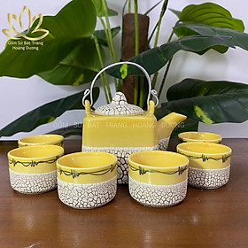 Bộ ấm chén men rạn Bát Tràng dáng vuông màu vàng 330ml