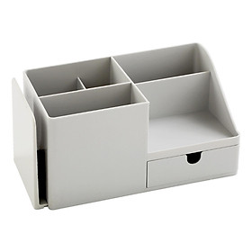 Plastic Desk Organizer 6 Compartments with Pen Holder, Drawer and Book Stand for Home Office and School