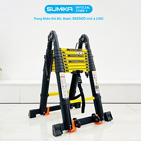 Mua Thang nhôm rút đôi Sumika SKS560D (2.8M+2.8M) - Sơn tĩnh điện  chống trầy xước  khóa chốt cao cấp  nhiều đế cao su chống trượt  bậc thang diện tích rộng  thanh giằng giữa 2 bên thang