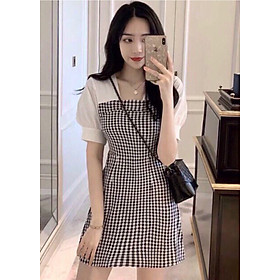 Đầm caro đen phối trắng