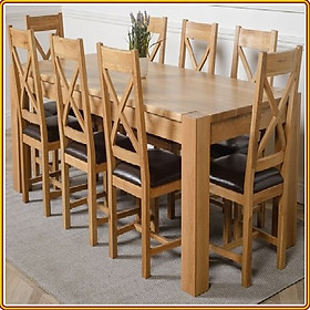 Mua Bộ bàn ăn Rustic Oak bàn 1m8  kèm 8 ghế juno sofa ( Vàng Gỗ Tự Nhiên)
