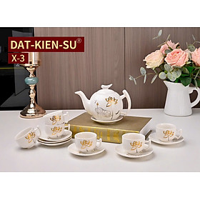 Bộ Ấm Trà Sứ Cao Cấp 6 Chén Kèm Đĩa Hoa Sen – Thiết Kế Độc Lạ, Sang Trọng, Có Hộp Quà Xịn - HÀNG CHINH HÃNG MINIIN
