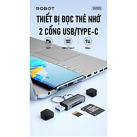 Mua Thiết Bị Đọc Thẻ Nhớ ROBOT CR202S - 2 Đầu Type-C Và USB 3.0  Khe Cắm Thẻ Nhớ SD/Micro SD - Hàng Chính Hãng