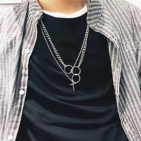 Dây chuyền nam nữ vòng tròn mix chữ thập cá tính