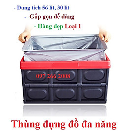 Thùng đựng đồ ô Tô gấp gọn để cốp sau - Thùng nhựa cao cấp để đồ trên xe hơi dung tích 30L và 56L kèm túi lót chống nước