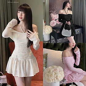 ĐẦM TRỄ VAI ÔM BODY DÂY YẾM VÁY XẾP LY XÒE CHỮ A TAY DÀI ĐI TIỆC ĐI CHƠI DẠO PHỐ GIÁNG SINH NOEL ĐI BIỂN