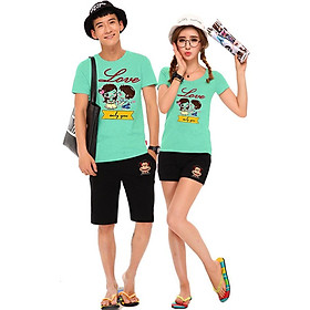 Bộ Áo Thun Đôi Nam Nữ Chỉ Yêu Màu Xanh Ngọc