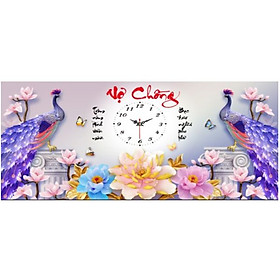 Tranh Đính Đá Đồng Hồ Vợ Chồng Đôi Công Đẹp
