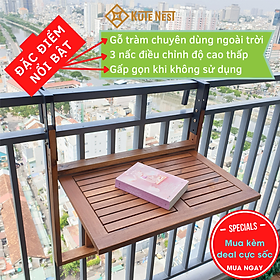 Mua Bàn treo ban công gấp gọn  bàn ghế ban công bằng gỗ tràm chuyên dùng ngoài trời có thể gấp gọn và tùy chỉnh độ cao  KT 60 x 40 cm - Kute Nest