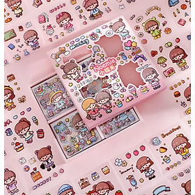 Sticker hộp 100 tấm dễ thương màu hồng Noemie