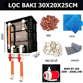 Combo Lọc Baki 3 Tầng 30x20x35cm + Bơm Baoyu S103 + Full Vật Liệu Lọc Cho Hồ Cá 200-400L