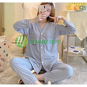 Pijama Bầu sau sinh cho con bú ti CỔ TIM - Bộ đồ bầu mặc nhà cho mẹ