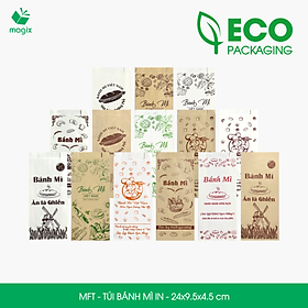 Combo 100 Túi bánh mì in - 24x9.5x4.5 cm - In sẵn họa tiết nhiều mẫu - Bao bánh mì Túi giấy thực phẩm an toàn