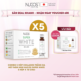 Combo 5 hộp Collagen trắng da mờ thâm nám Nucos Super White 50ml x 10 chai