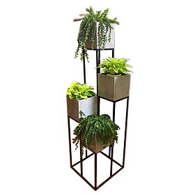 Bộ 4 chậu trồng cây đá ong xám tự nhiên 100% KT 20x20x20cm (không bao gồm khung sắt)