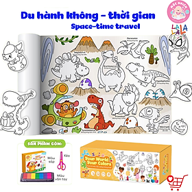 Cuộn Tranh Tô Màu Dán Tường Cỡ Lớn Kèm 24 Màu Sáp Hữu Cơ, Màu Vân Tay và Kéo An Toàn Cho Bé - Lalala Baby