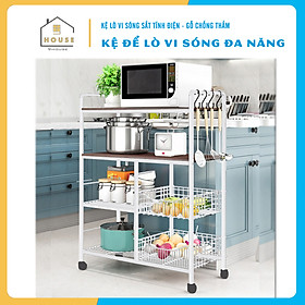 Kệ lò vi sóng đa năng 179-2 thương hiệu 9House kệ bếp để lò nướng nồi cơm điện kèm giá rổ để rau củ gia vị loại khung sắt dày sơn tĩnh điện chống rỉ mặt gỗ MDF lõi xanh chống ẩm bề mặt phủ melamine chống thấm cao cấp - Hàng chính hãng