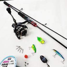 Bộ cần câu cá lure máy đứng 1.68m - 1.8m - 2.1m - 2.4m + Máy kim loại + dây câu lure + hộp mồi lure B-lu-D01