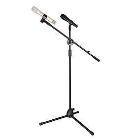 Microphone Stand Floor-Standing Mic Tripod Stand Height Angle Adjustable with Mic Clip and Phone Holder for Live Voice