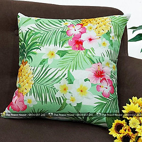 Mua vỏ gối vuông tựa lưng trang trí sofa 45x45cm hoạ tiết LÁ XANH