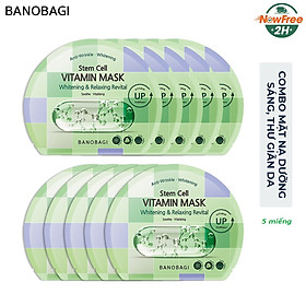 combo 5 miếng Mặt Nạ Banobagi Stem Cell Vitamin Mask Whitening and Relaxing Revital 30g-xanh lá