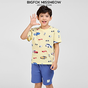 Bộ bé trai Bigfox Miss Meow cộc tay mùa hè, chất cotton size đại in ô tô 3,7,9,11 tuổi 30kg 40kg