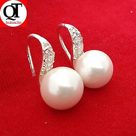 Bông tai bạc nữ Bạc Quang Thản thiết kế kiểu khuyên đeo sát tai gắn đá cobic sáng trắng phù hợp vời mọi lứa tuổi - QTBT4