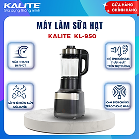 Máy làm sữa hạt đa năng Kalite KL 950, công suất 2700W, dung tích 1.75L, sấy khô khử khuẩn, nắp cảm biến chống trào, hàng chính hãng