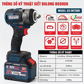 Mua Máy Siết Bulong 700N.m Boshun - IW700N  - Motor Brushless - Pin Phổ Thông 21V/6Ah - Chuyên Dùng Mở Ốc Lớn 34mm - Bảo Hành Chinh hag 6 Tháng