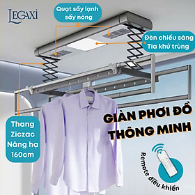 Sào Phơi Đồ Tự Động, Giá Treo Quần Áo Có Quạt Sấy Khô Đèn LED Khử Trùng Tia Cực Tím Remote Gắn Trần Legaxi