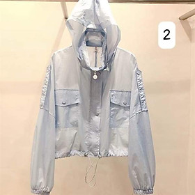 Áo khoác gió có nón và 2 túi chéo khóa kéo đi tập, đi nắng mưa tiện lợi xinh xắn (Màu xanh)