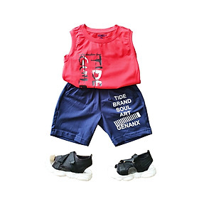 Đồ bộ bé trai mặc nhà thun cotton cao cấp dành cho bé từ 9kg đến 25kg mẫu in chữ phăng lai áo