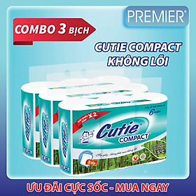 Giấy vệ sinh Cutie Compact không lõi 6 cuộn - Combo 3 bịch