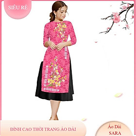 SET ÁO DÀI CÁCH THUN TÂN HỒNG IN 3D