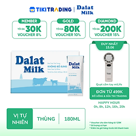 Thùng 48 hộp sữa tươi tiệt trùng Dalatmilk vị tự nhiên 180ml