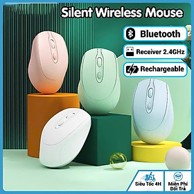 Chuột Không Dây Sạc Pin Click Siêu Tĩnh Âm 2 Chế Độ Bluetooth 5.2 & USB 2.4G, 3 Mức DPI KẾT NỐI ĐIỆN THOẠI IPAD LAPTOP - HÀNG CHÍNH HÃNG