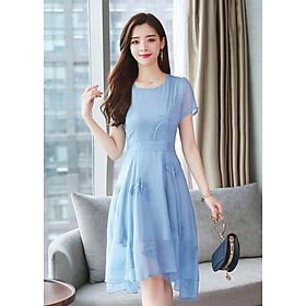 Đầm Xoè Phối Hoạ Tiết Lá Thêu Nổi BY3273